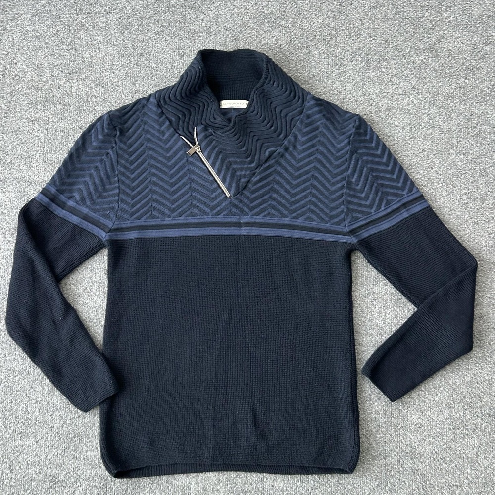 LCR Black Edition Sweater Mens XL Blue Waffle Knit 1/4 Zip Mock Neck‎ Geometric